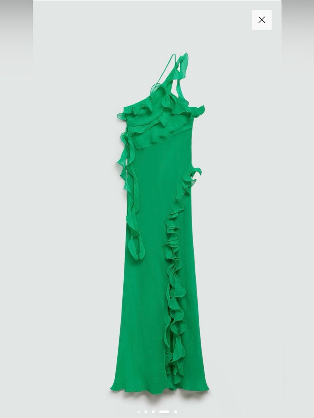 Mango One-Shoulder Ruffle Maxi Dress in Green